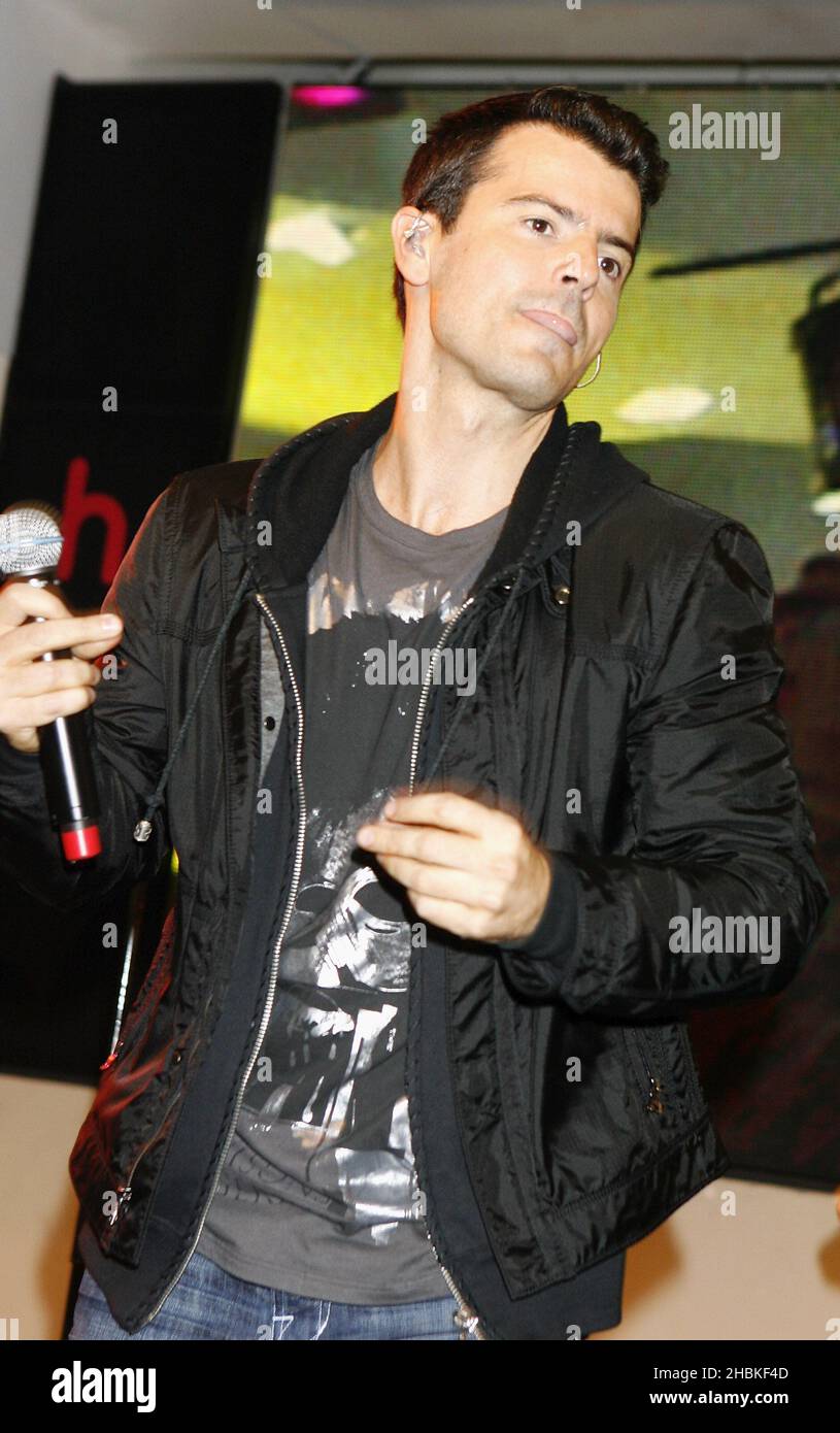 Jordan Knight of New Kids on the Block performs at HMV on Oxford Street in central London. Stock Photo