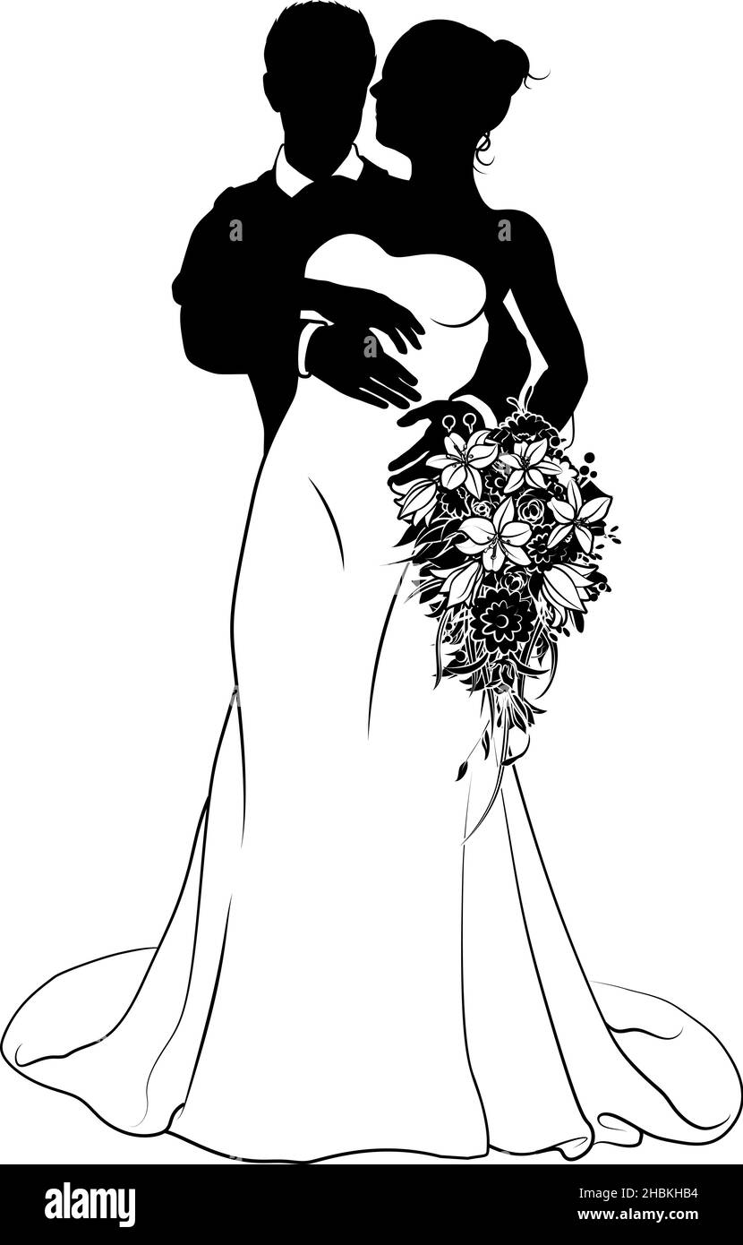 Bride And Groom Couple Wedding Dress Silhouettes Stock Vector Image ...