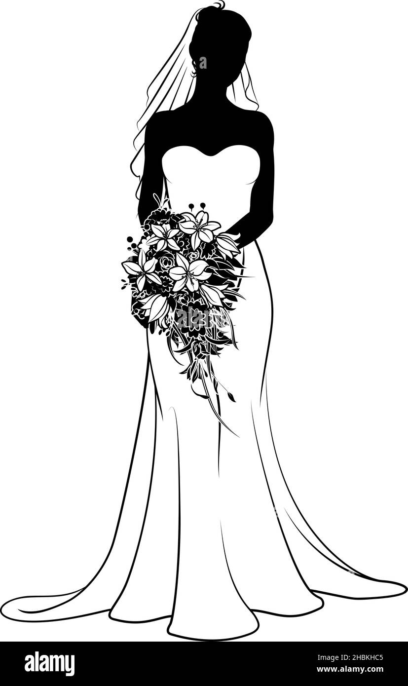 Bride Bridal Wedding Dress Silhouette Woman Design Stock Vector Image ...