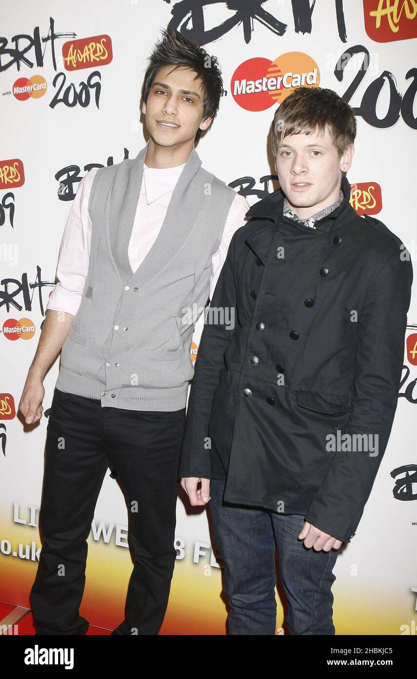 Skins actors Luke Pasqualino (l) and Jack O'Connell attending for the Brit Awards shortlist announcement at the Roundhouse in London. Stock Photo