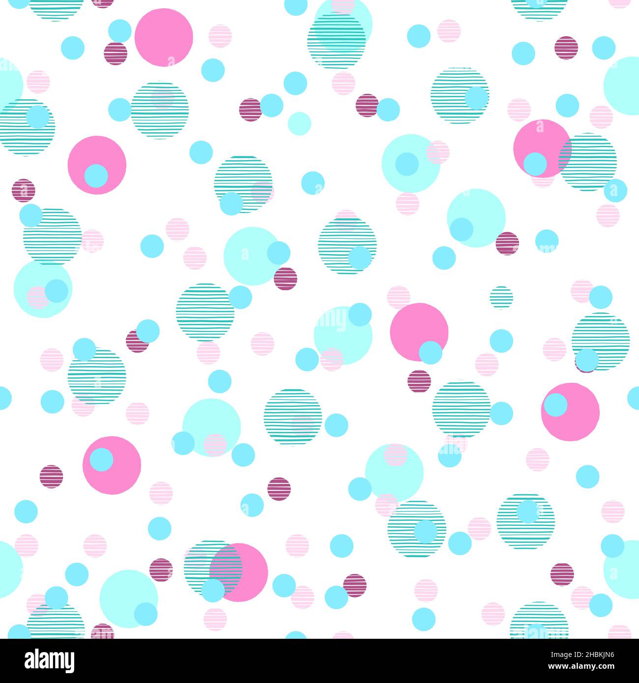 Fun Blue and Pink Geometric Seamless Pattern Design on White Background Stock Vector