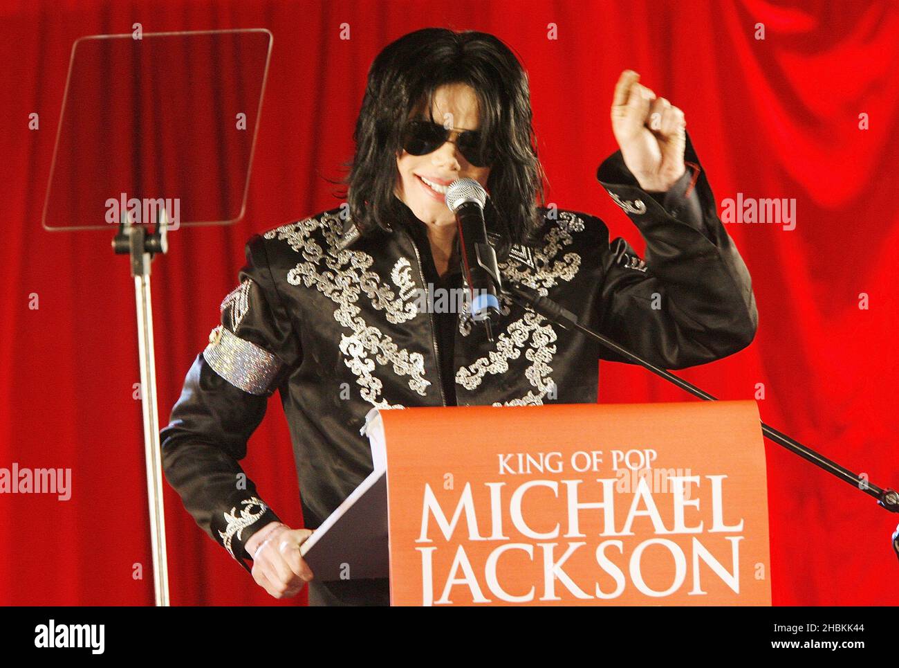 Michael Jackson announces plans for his last performances in London in July at the O2 Arena during a press conference held at the O2 Arena in Greenwich, London. Stock Photo