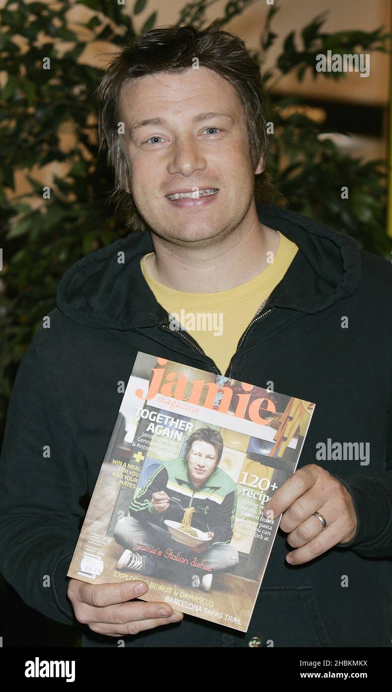 Celebrity chef Jamie Oliver launches his new monthly magazine, Jamie Magazine, at Selfridges on Oxford Street, London Stock Photo