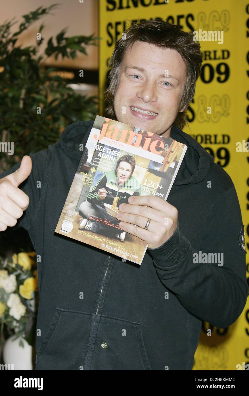 Celebrity chef Jamie Oliver launches his new monthly magazine, Jamie Magazine, at Selfridges on Oxford Street, London Stock Photo