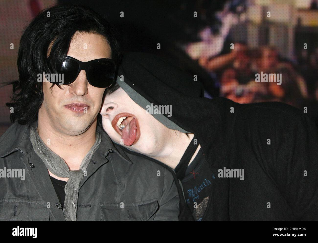 Marilyn Manson signs his new album Ã”The High End Of Low' with his longtime bassist Twiggy Ramirez at an instore signing session at HMV, Oxford Circus, London. Stock Photo