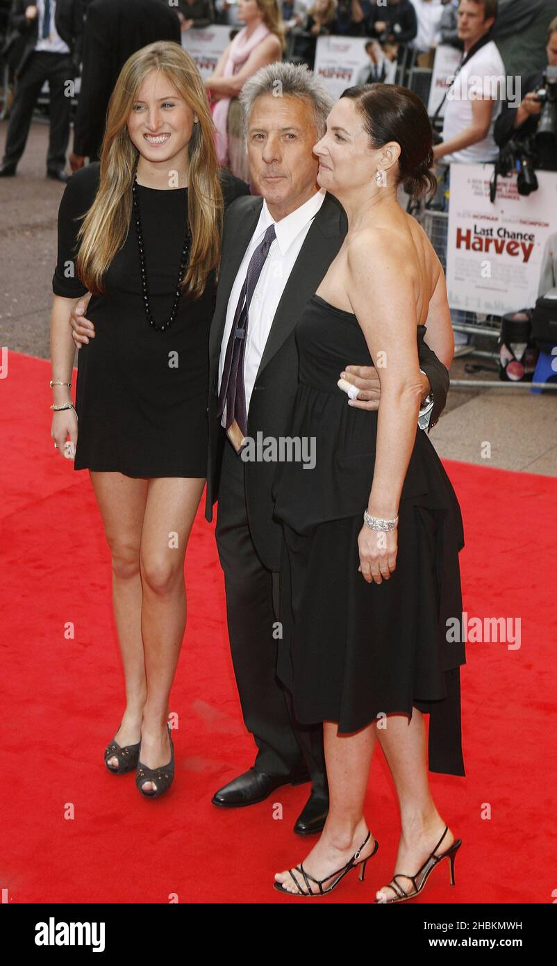 Dustin Hoffman and his wife Lisa Gottsegen and daughter Karina arrive at the Gala Premiere of Last Chance Harvey at the Odeon West End in London. Stock Photo