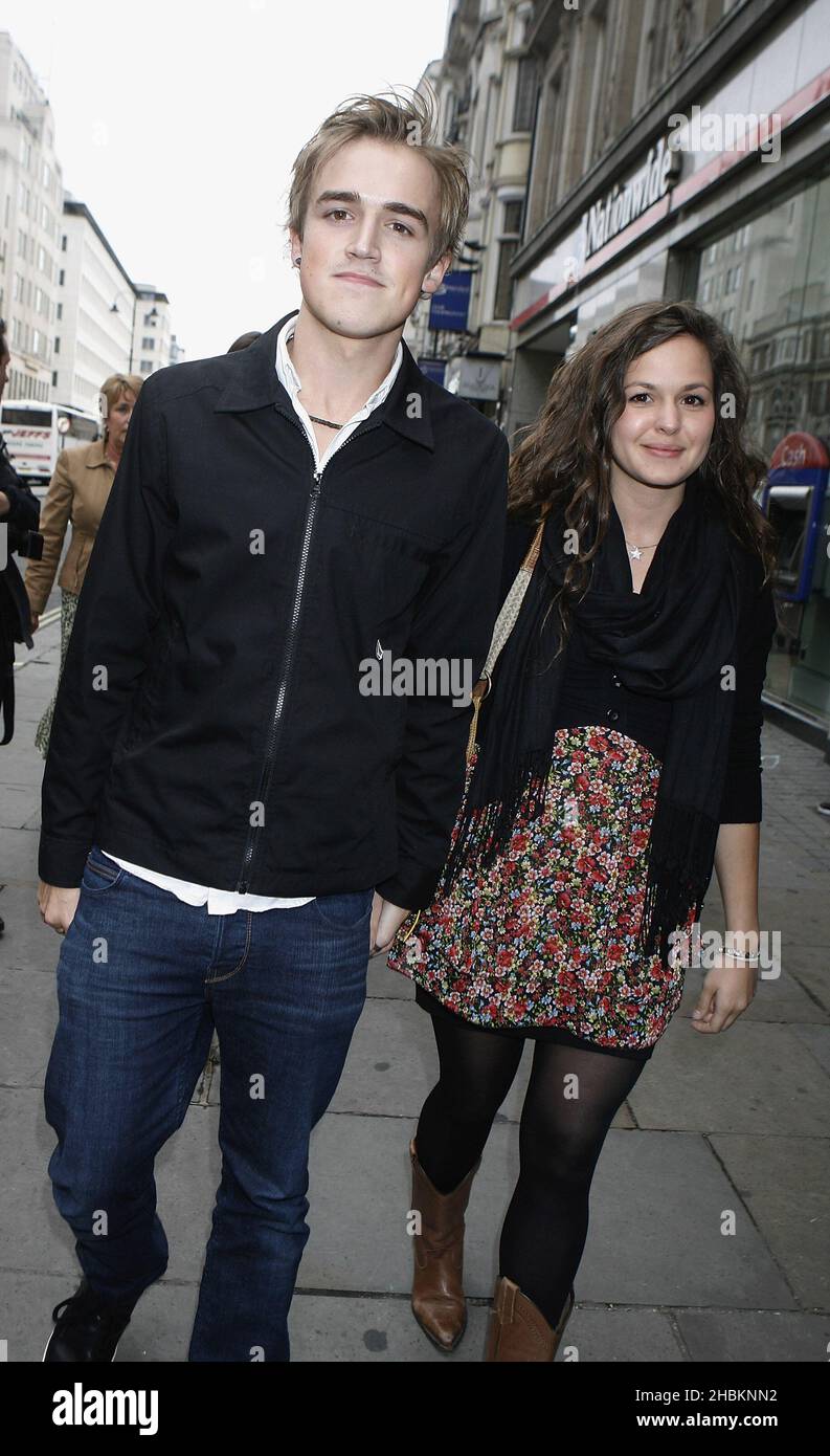 Tom Fletcher of McFly and girlfriend Giovanna Falcone arrive at Derren