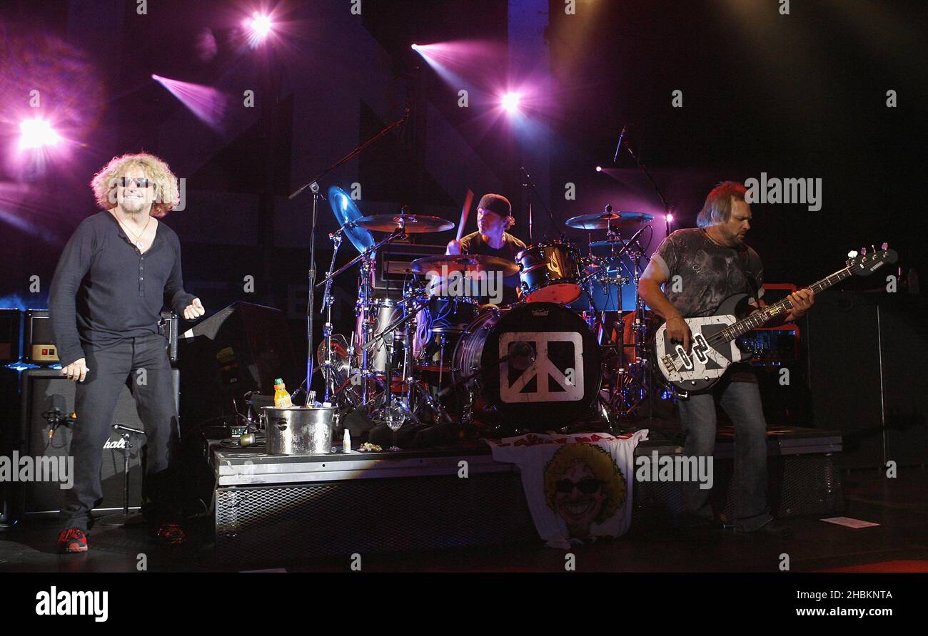Sammy Hagar and Mark Anthony of Van Halen and Chad Smith of Red Hot Chilli Peppers perform with Chickenfoot at Shepherd's Bush Empire, London. Stock Photo