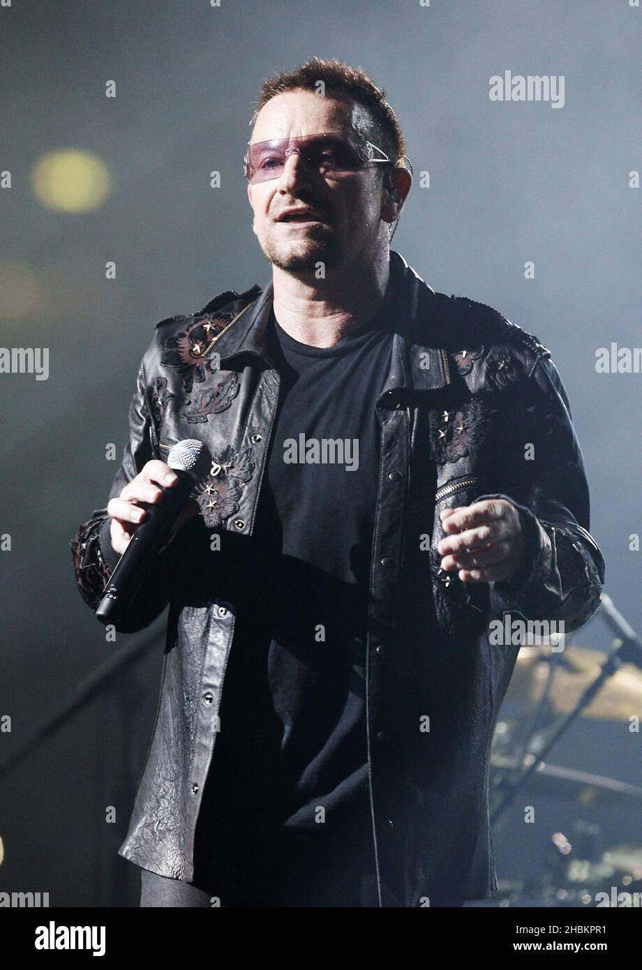 Bono of U2 performs at Wembley Stadium in London, UK Stock Photo