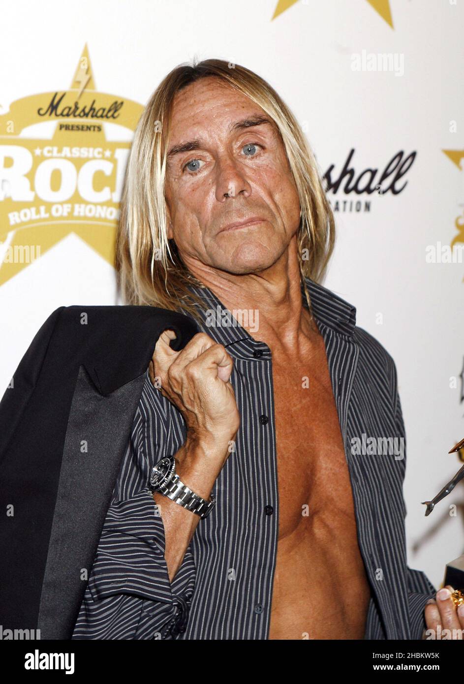 Iggy Pop with his Living Legend award at the Classic Rock Roll of Honour Awards 2009 held at the Park Lane Hotel in London. Stock Photo