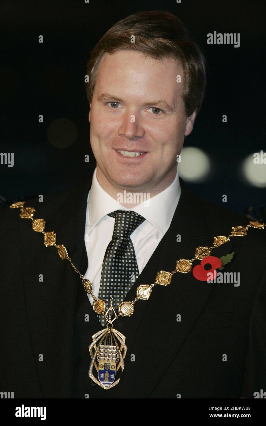Lord Mayor of Westminster and Councillor, Duncan Sandys arrives at the 'A Christmas Carol' premiere in Leicester Square, London. Stock Photo