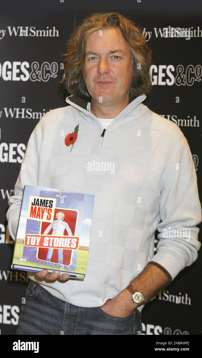 James May signs copis of his new book 'Toy Stories' at Selfridges, Oxford Street. Stock Photo