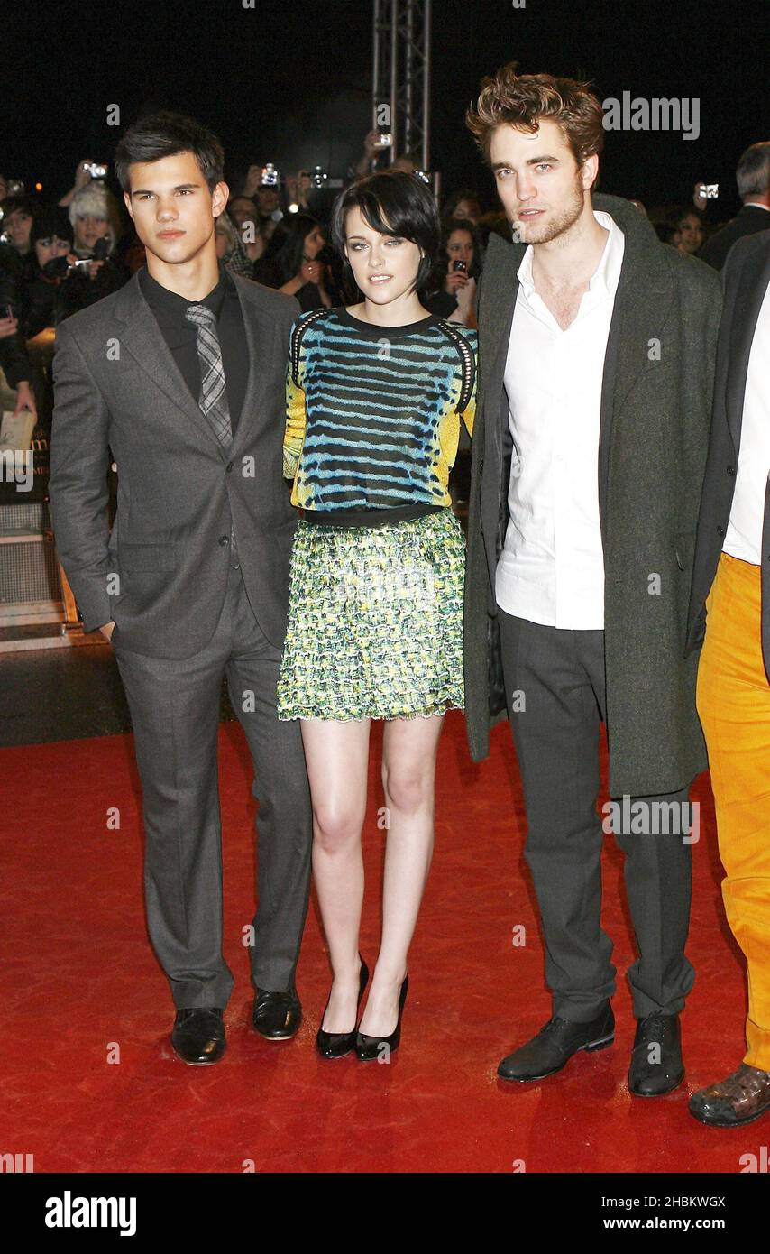 Taylor Lautner, Kristen Stewart, Robert Pattinson, arrive at the UK Fan Party of The Twilight Saga: New Moon at the Battersea Evolution,London Stock Photo