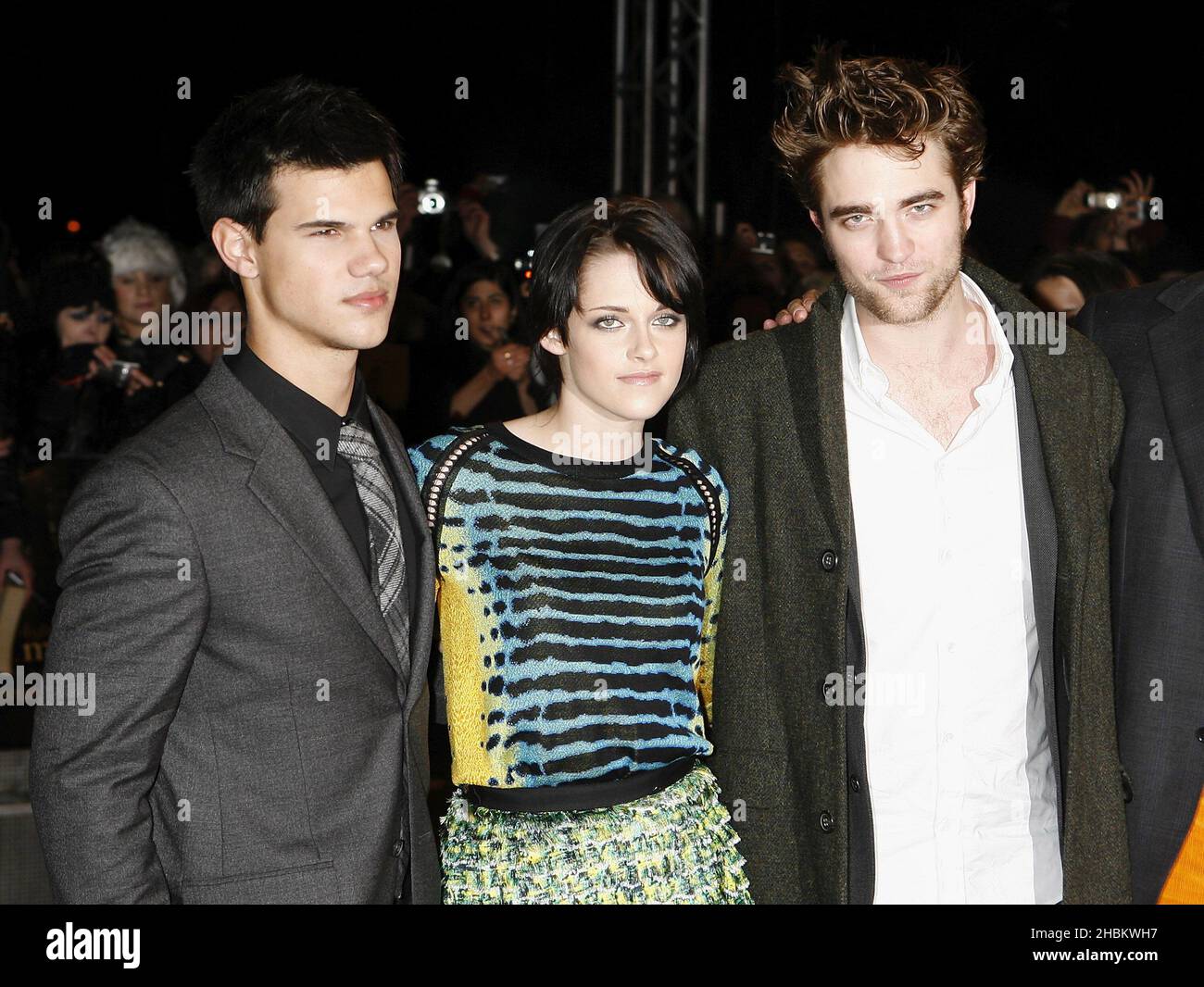Taylor Lautner, Kristen Stewart, Robert Pattinson arrive at the UK Fan Party of The Twilight Saga: New Moon at the Battersea Evolution,London Stock Photo
