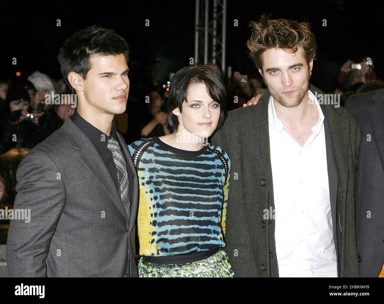 Taylor Lautner, Kristen Stewart, Robert Pattinson arrive at the UK Fan Party of The Twilight Saga: New Moon at the Battersea Evolution,London Stock Photo