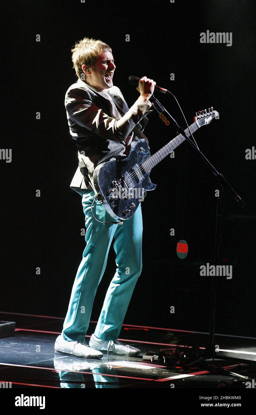 Matthew Bellamy of Muse performs on stage at the 02 Arena, London Stock Photo