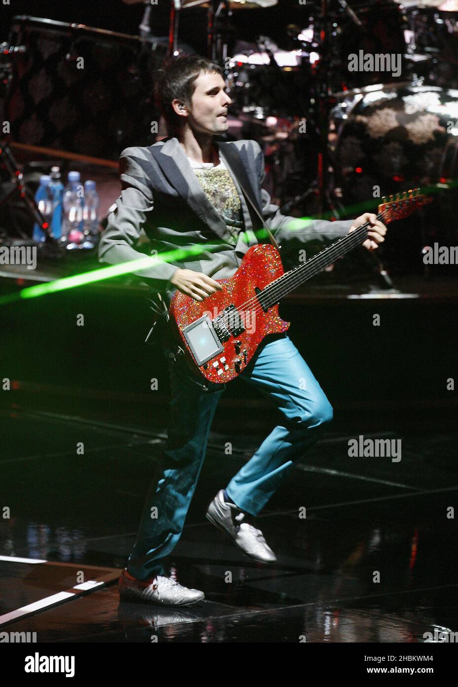 Matthew Bellamy of Muse performs on stage at the 02 Arena, London Stock Photo