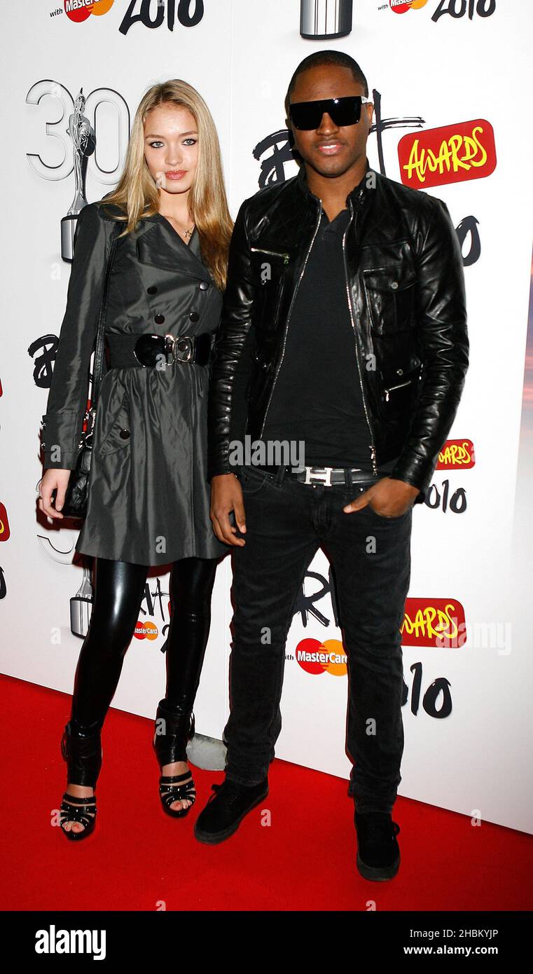 Taio Cruz and girlfriend arrive at the Brit Launch at the Indigo 02
