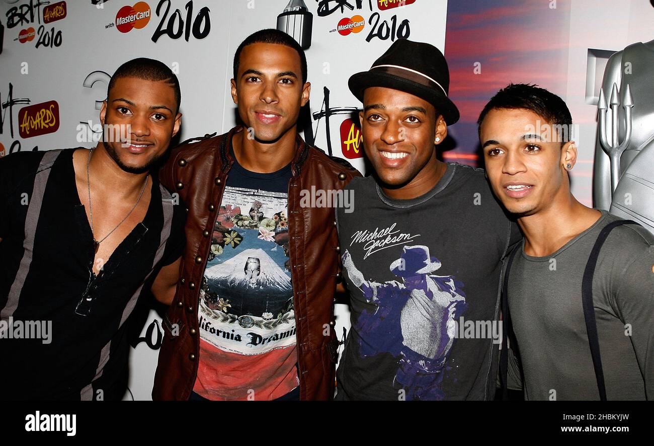 JLS arrive at the Brit Launch at the Indigo 02,London on January 18,2010. Stock Photo