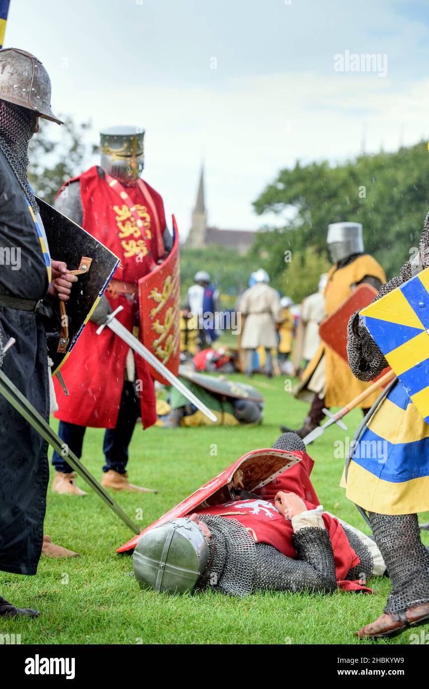 The fallen body of Simon de Montfort at a reconstruction of the 1265
