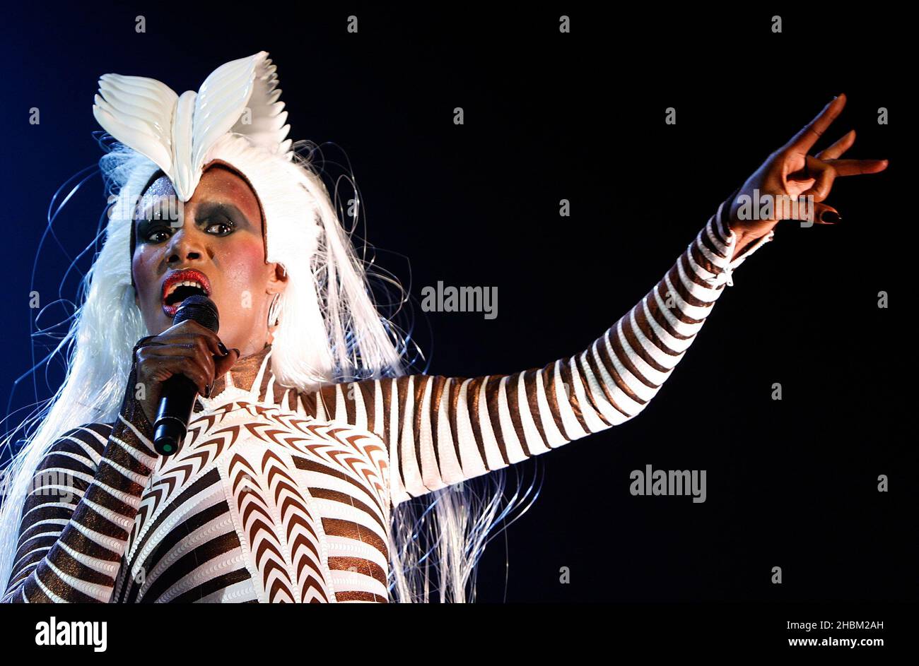 Grace Jones performs live at the Royal Albert Hall in central London