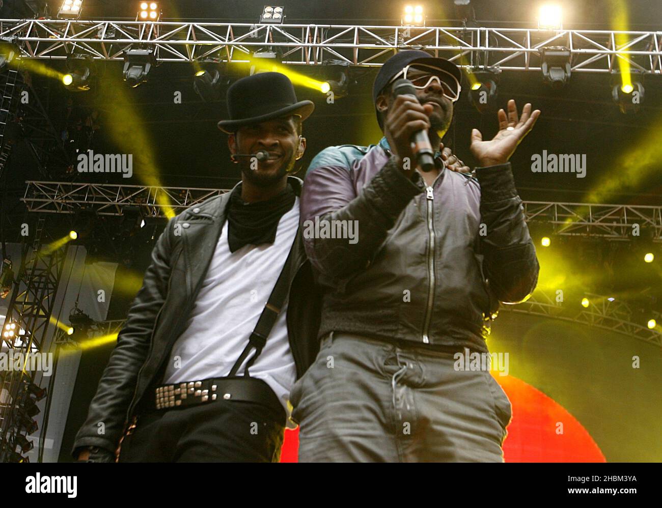 Usher and Will.I.Am on stage during the Capital FM Summertime Ball at