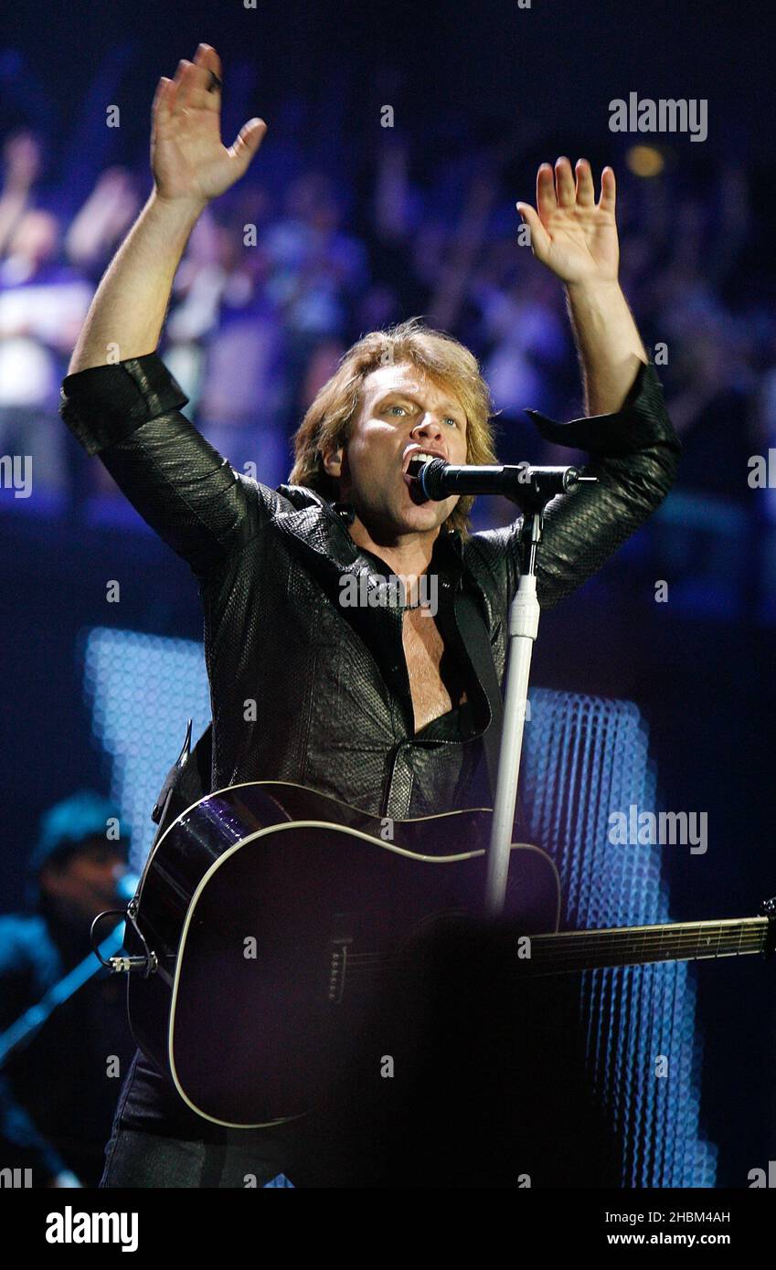 Jon Bon Jovi performs on stage with Bon Jovi at the O2 Arena in London ...
