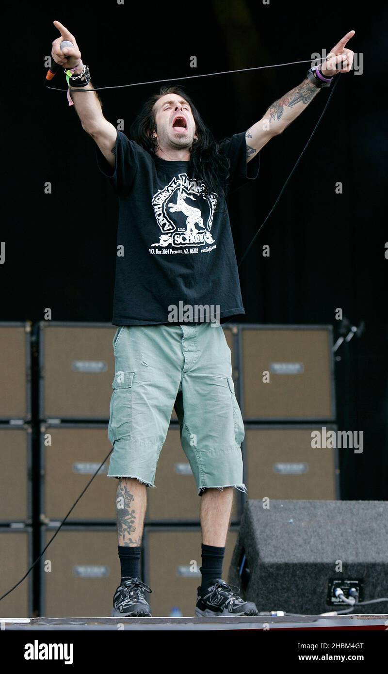 Randy Blythe vocalist of Lamb of God performs on stage during day 2 at