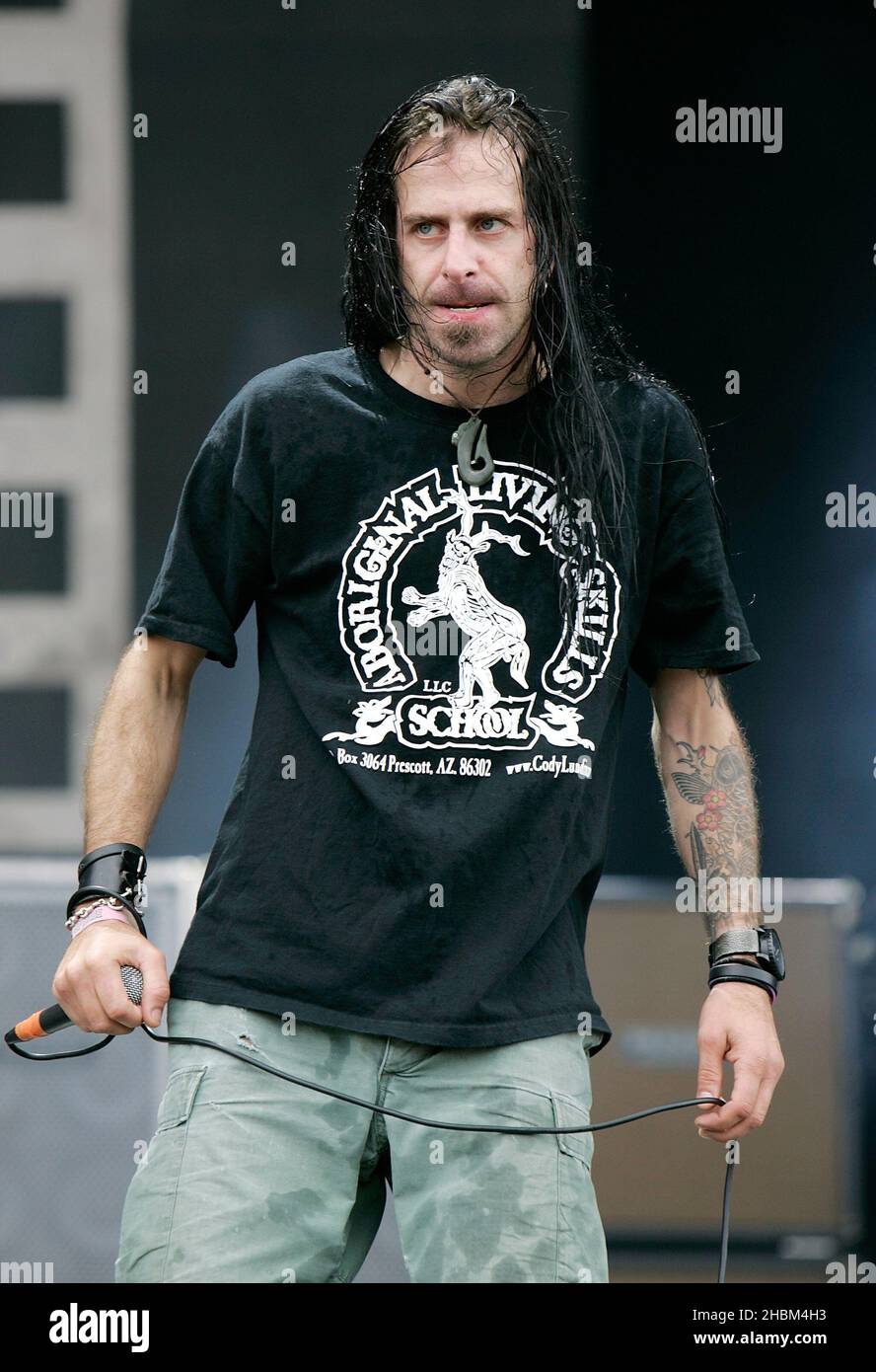 Randy Blythe vocalist of Lamb of God performs on stage during day 2 at