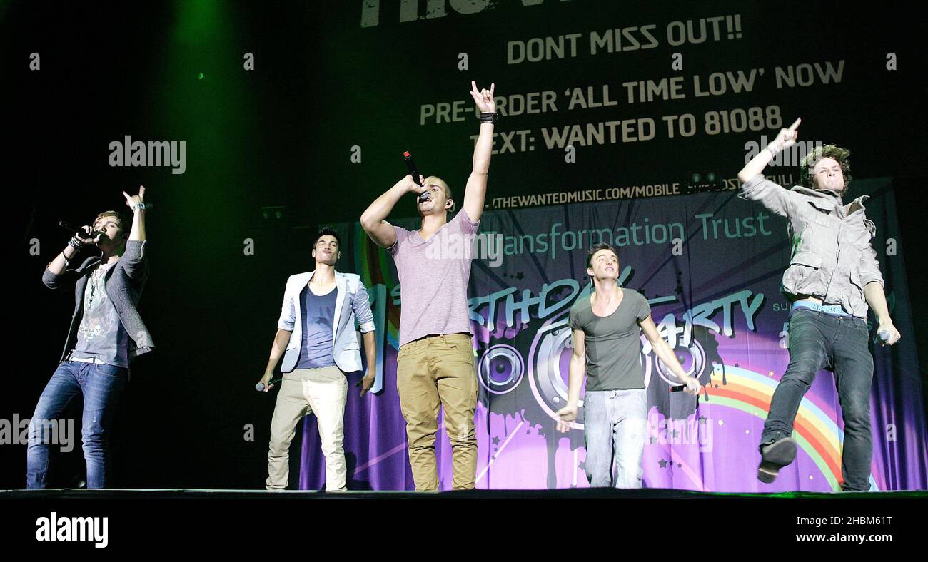 The Wanted perform at the 1st Birthday Party of The Transformation Trust at the 02 Arena, London on July 13,2010. Stock Photo