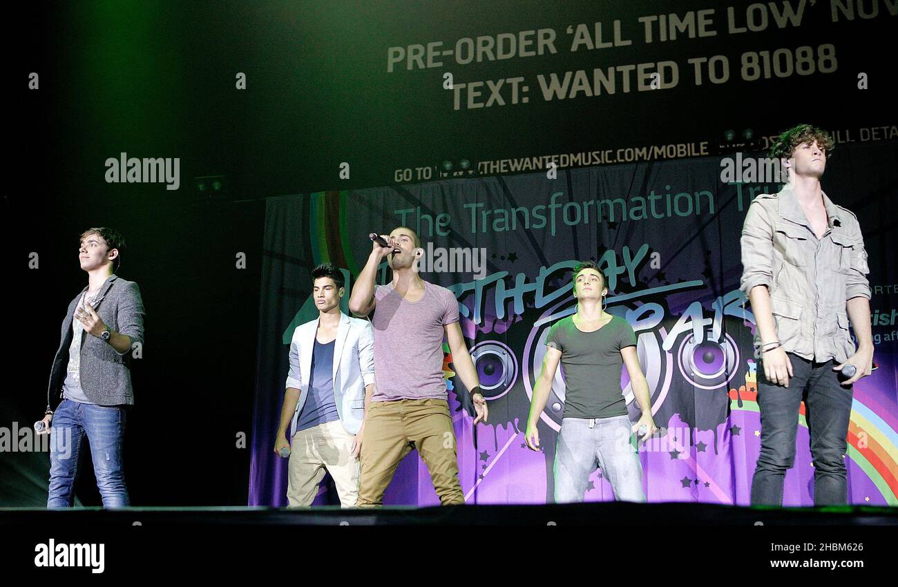 The Wanted perform at the 1st Birthday Party of The Transformation Trust at the 02 Arena, London on July 13,2010. Stock Photo