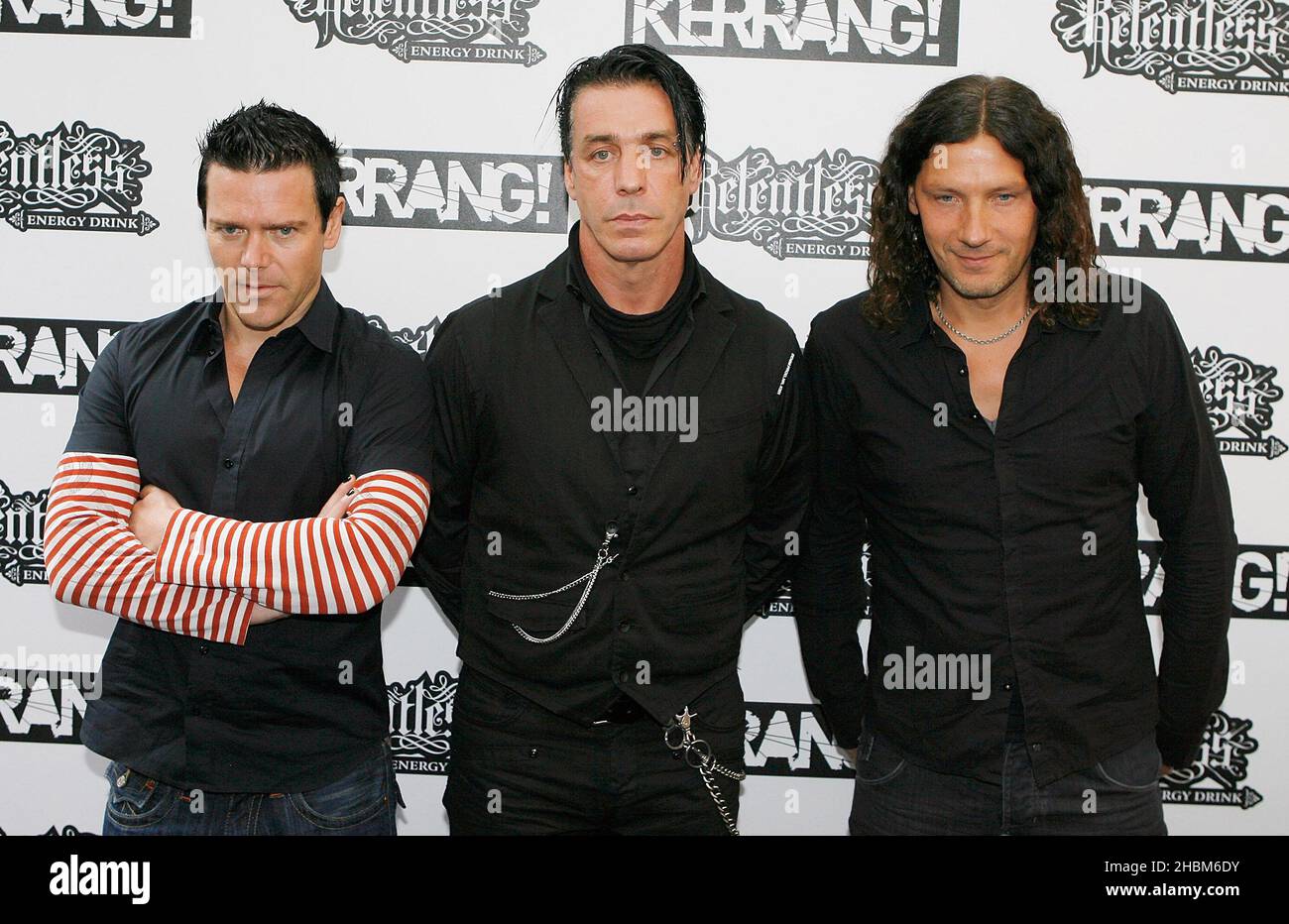 Rammstein arrive at the The Relentless Energy Drink Kerrang! Awards at The Brewery, London on July 29, 2010. Stock Photo