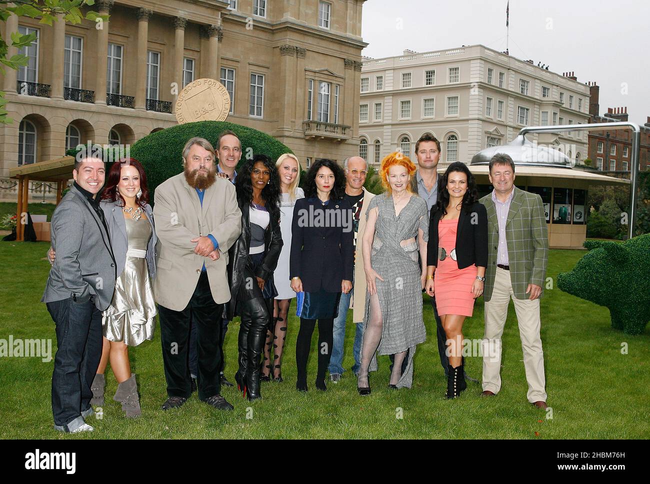 (From the left) Chris Marques, Jaclyn Spencer, Brian Blessed, Kevin McCloud, Kevin McCloud, Sinitta, Camilla Sacre-Dallerup, Orsola de Castro, Roger Saul, Dame Vivienne Westwood, George Clarke, Lilia Kopylova and Alan Titchmarsh at the 'A Garden Party to Make a Difference' at Clarence House, Gardens, London. Stock Photo