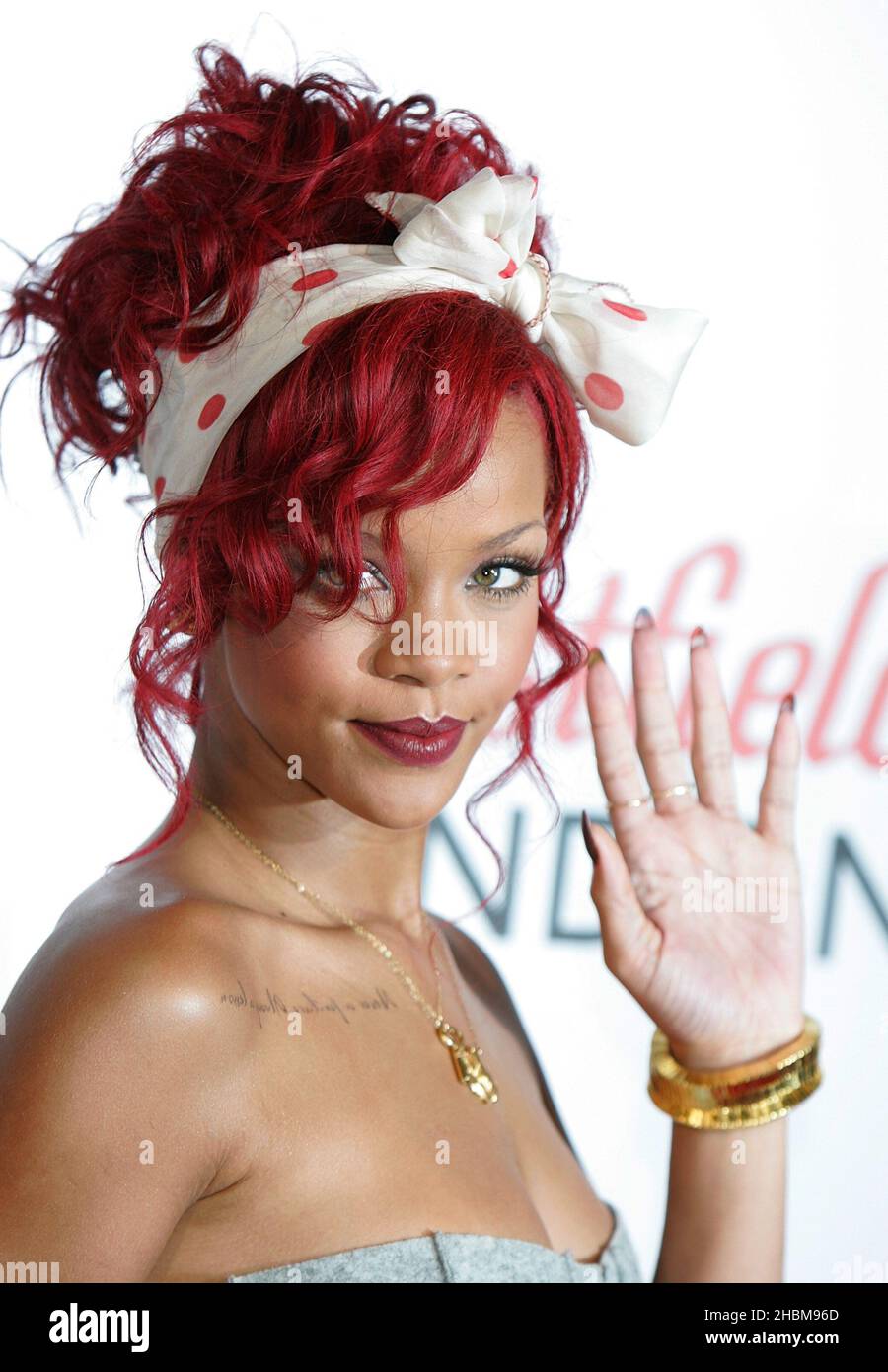 Rihanna attends her Album Launch at Westfield Shopping Centre, London Stock Photo