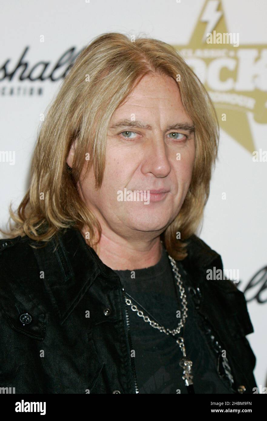 Joe Elliott of Deff Leppard arriving for the Marshall Classic Rock Roll of Honour, at The Roundhouse in north London. Stock Photo