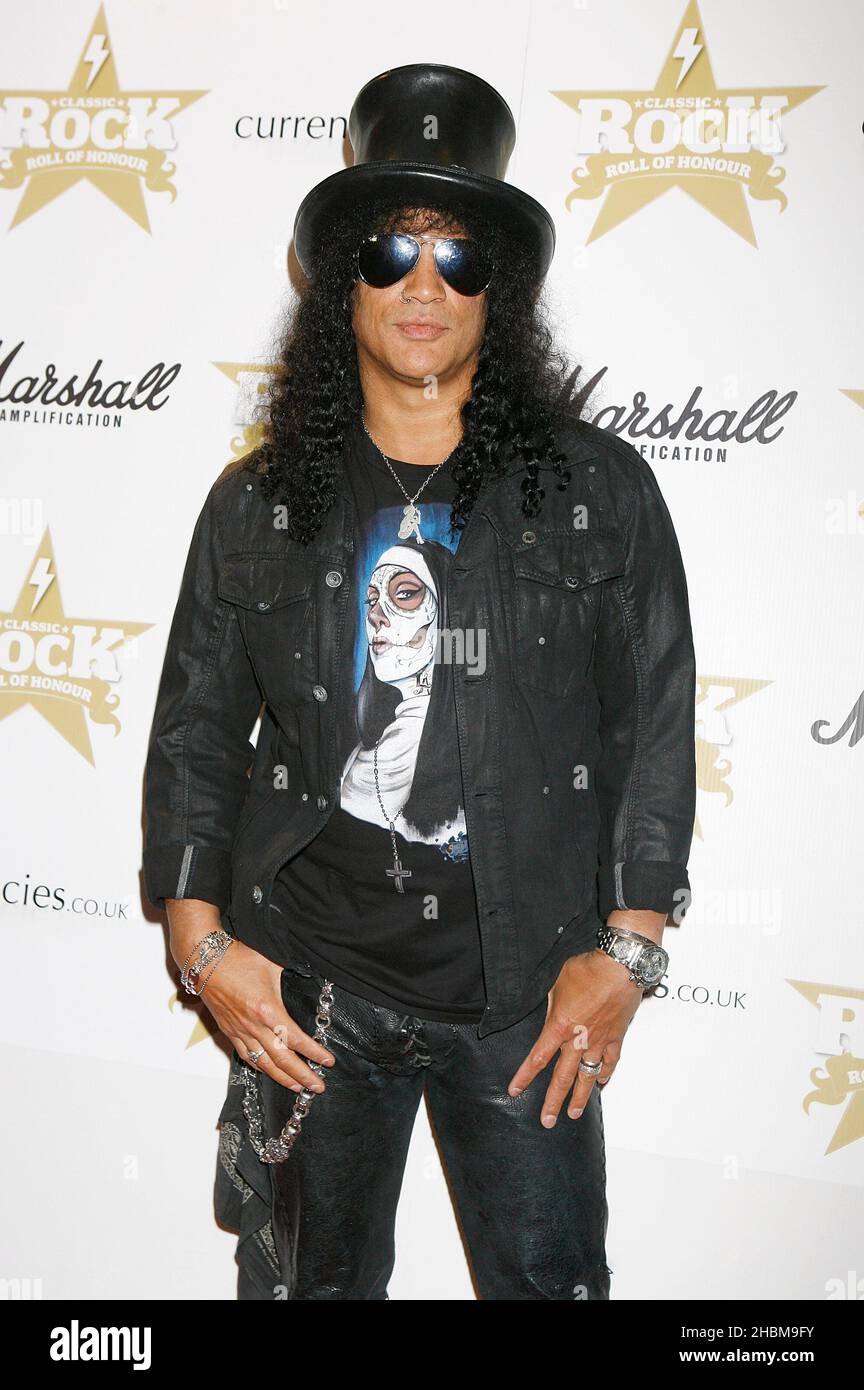 Slash arriving for the Marshall Classic Rock Roll of Honour, at The Roundhouse in north London. Stock Photo
