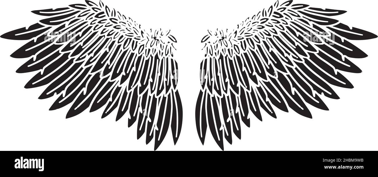 Black Angel Bird Feather Wings Illustration Vector Stock Vector Image ...