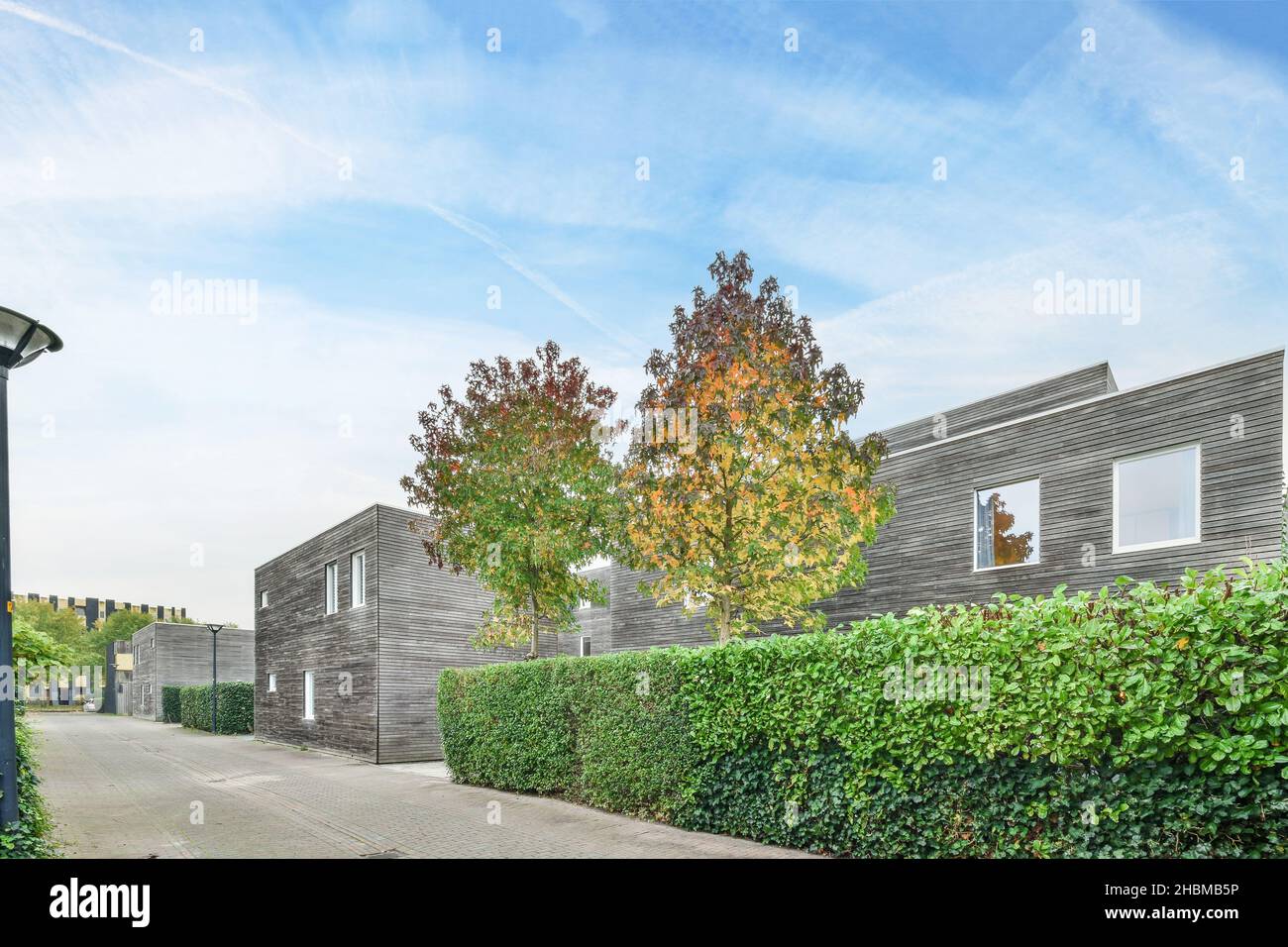 View of newly constructed modern house facade Stock Photo - Alamy
