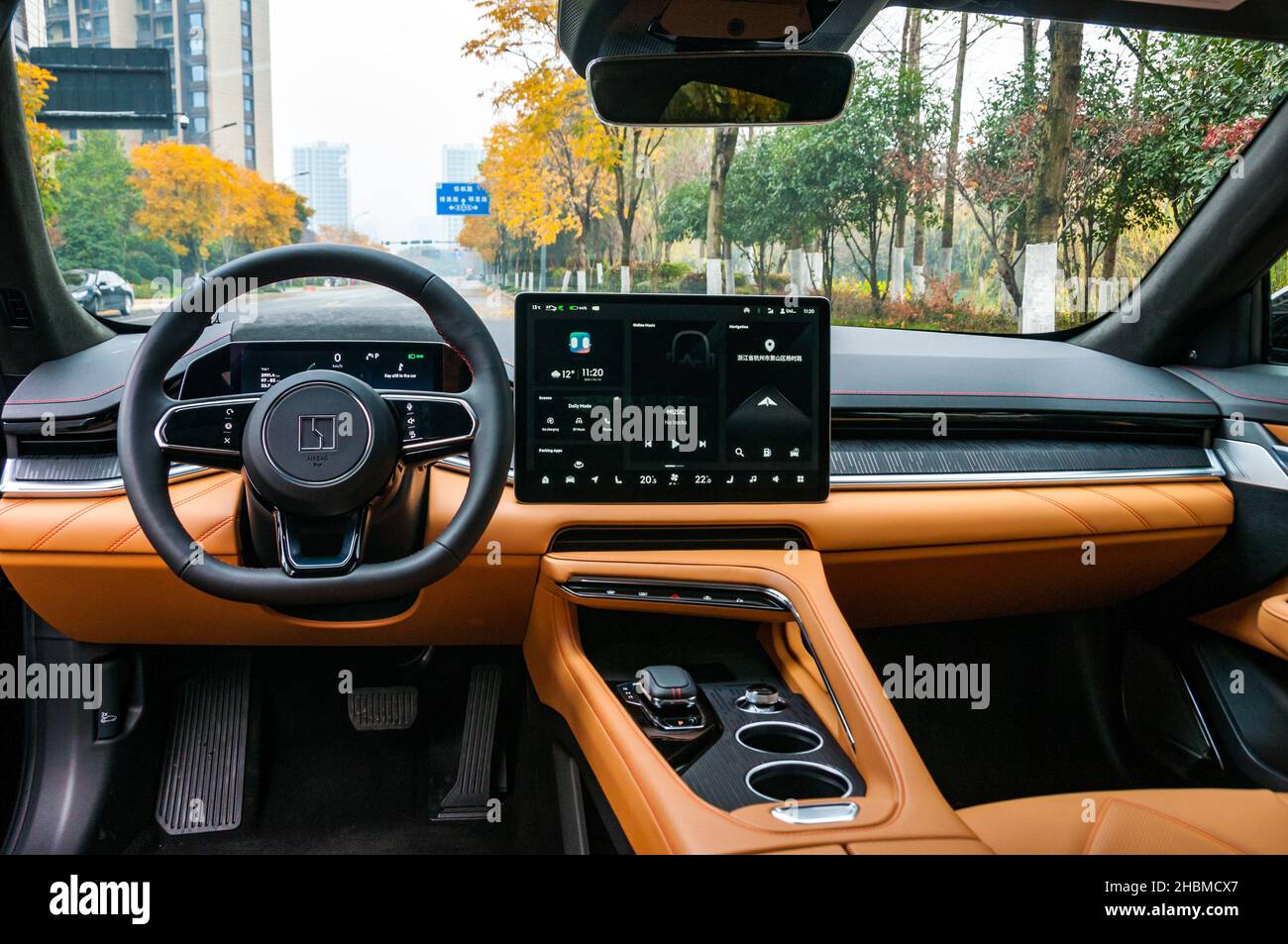 Interior of Zeekr 001 a Chinese electric car on a test drive in