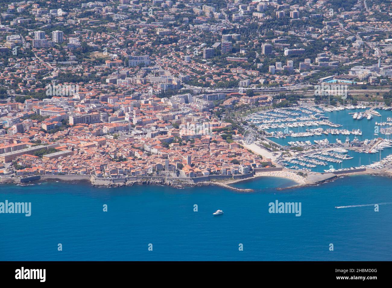 Aerial view of historic city centre of Antibes at the french Cote d'Azur coast Stock Photo