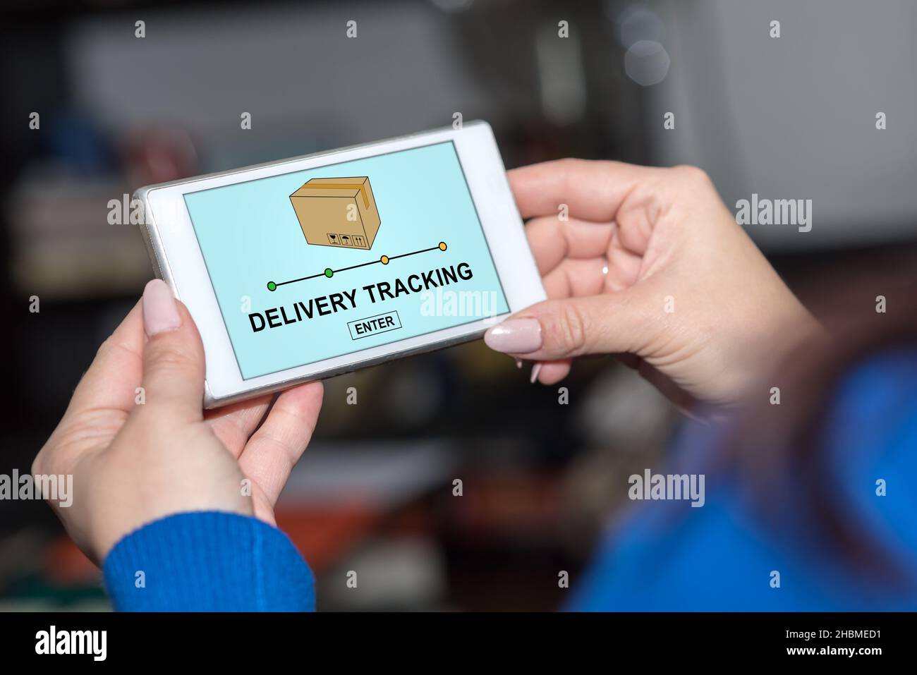 Smartphone screen displaying a delivery tracking concept Stock Photo ...