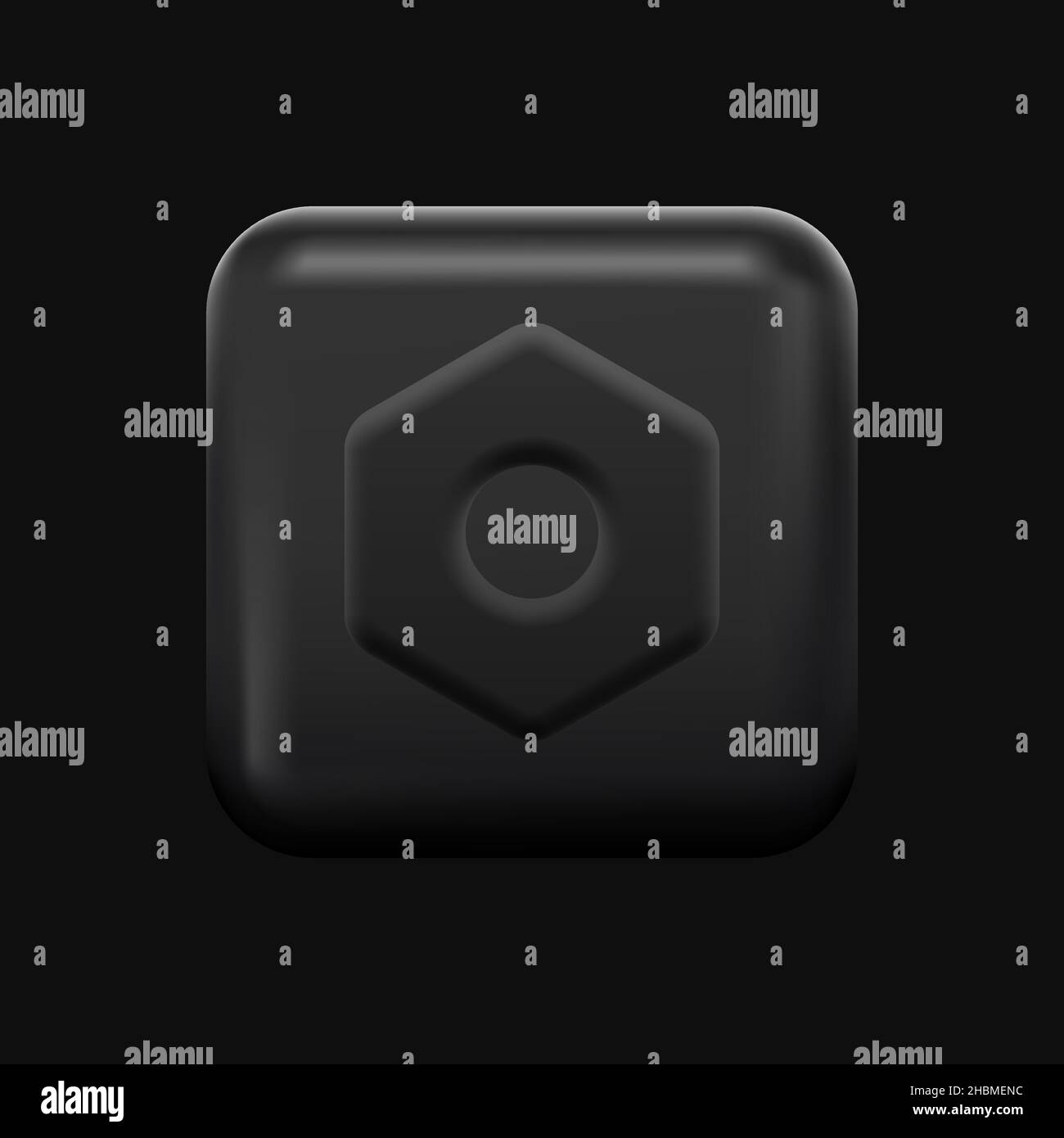 Dark Gradient Settings Icon. Black 3D Button. Vector illustration Stock