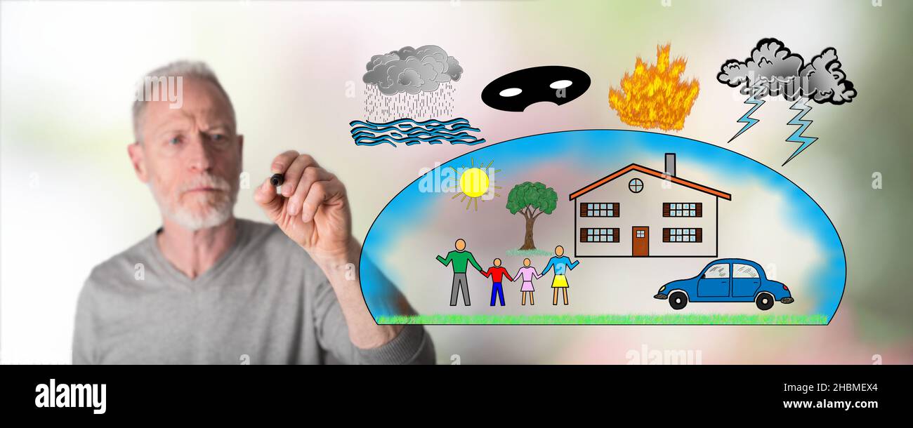 Protection against damage concept drawn by a man Stock Photo - Alamy