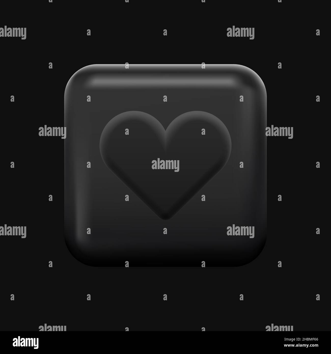 Isolated Like Icon. Black 3D Heart Button in Square Shape. Vector illustration Stock Vector