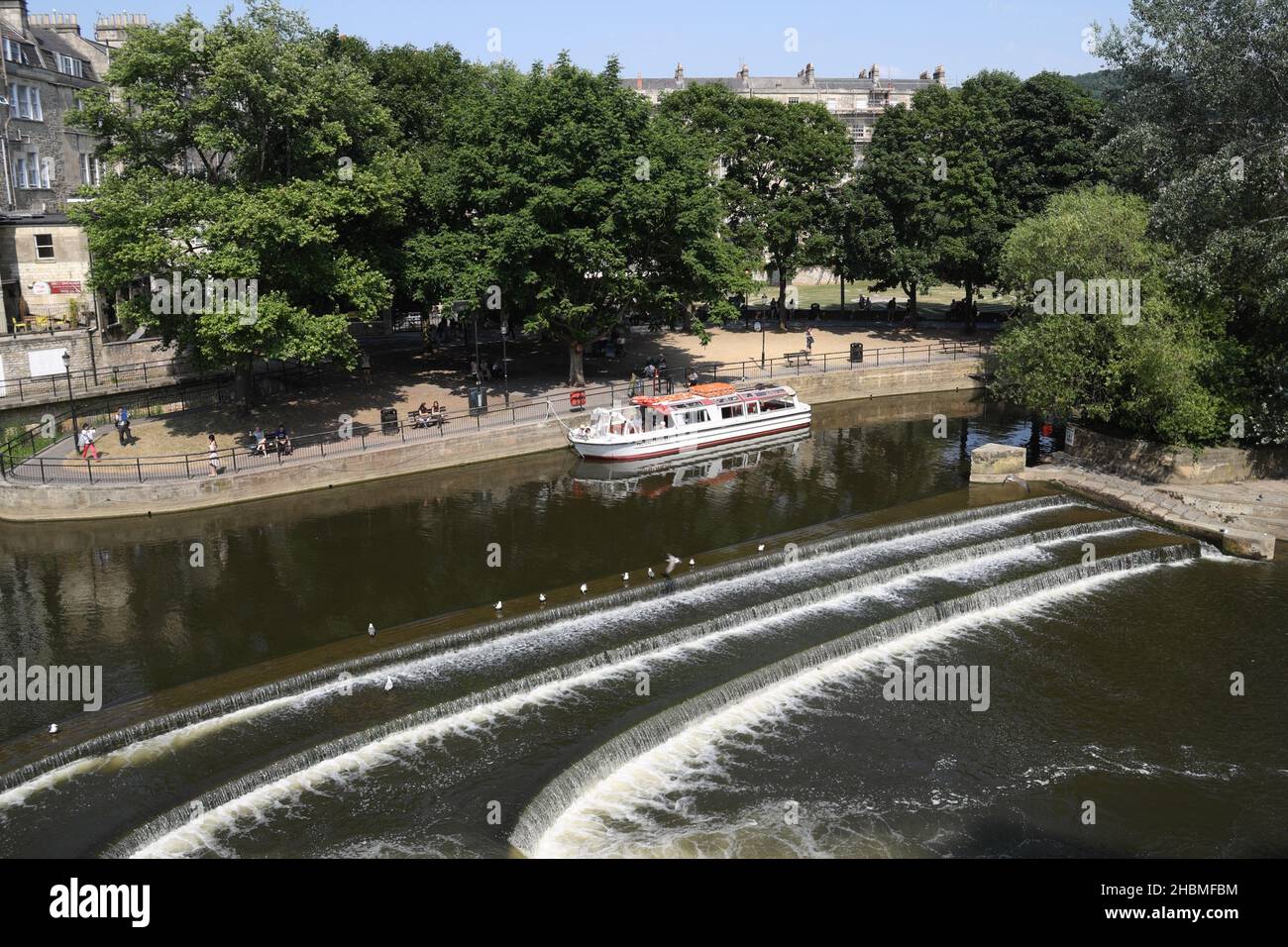 The River Avon Weir in Bath from the Grand Parade England UK Stock Photo