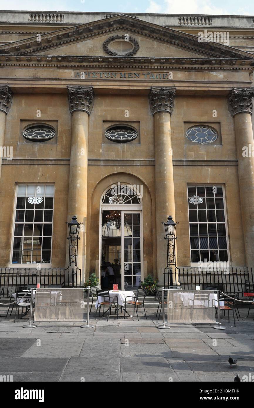 The Grand Pump Room restaurant, in Abbey square Bath, city centre England. grade I listed building, Georgian architecture Stock Photo
