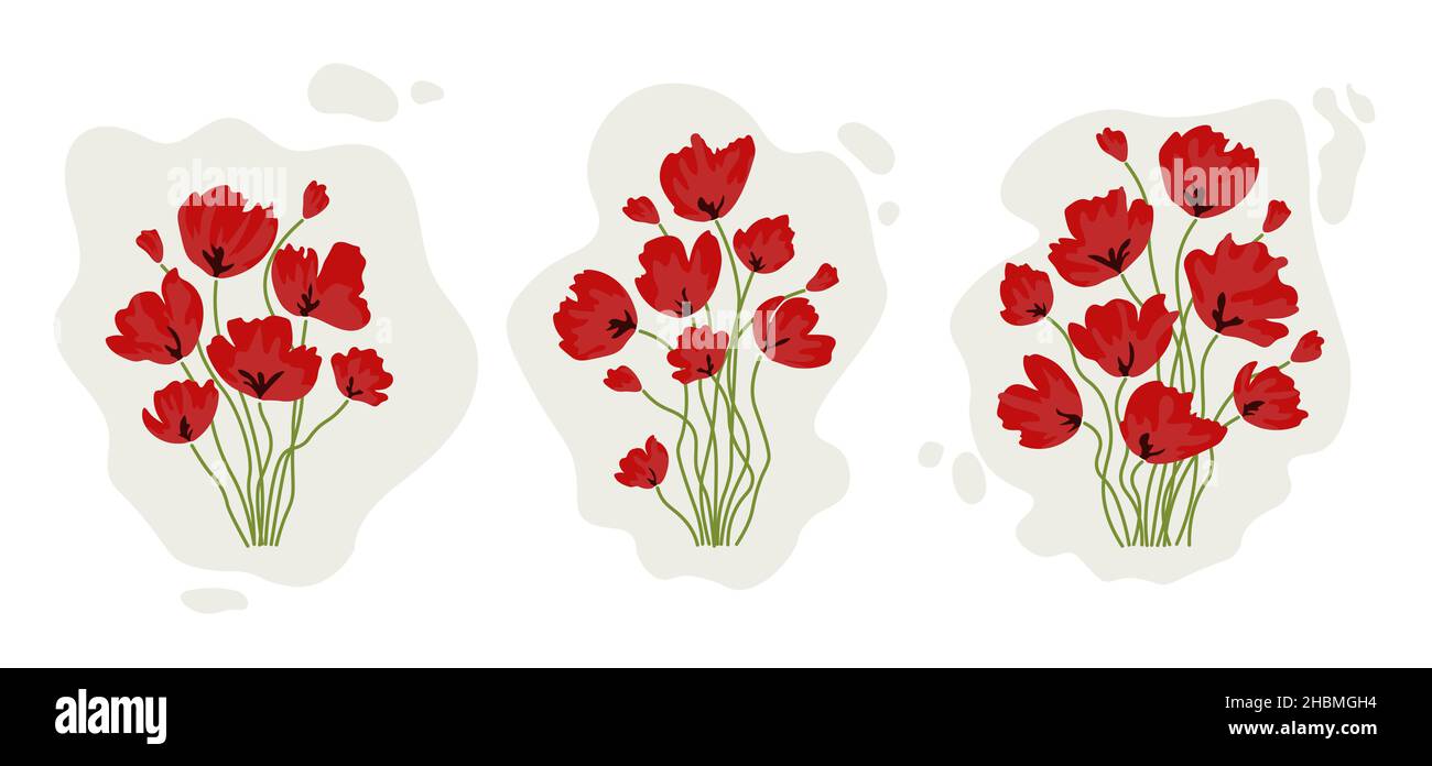 Vector bouquets of poppies. Stickers or banners for decoration and ...