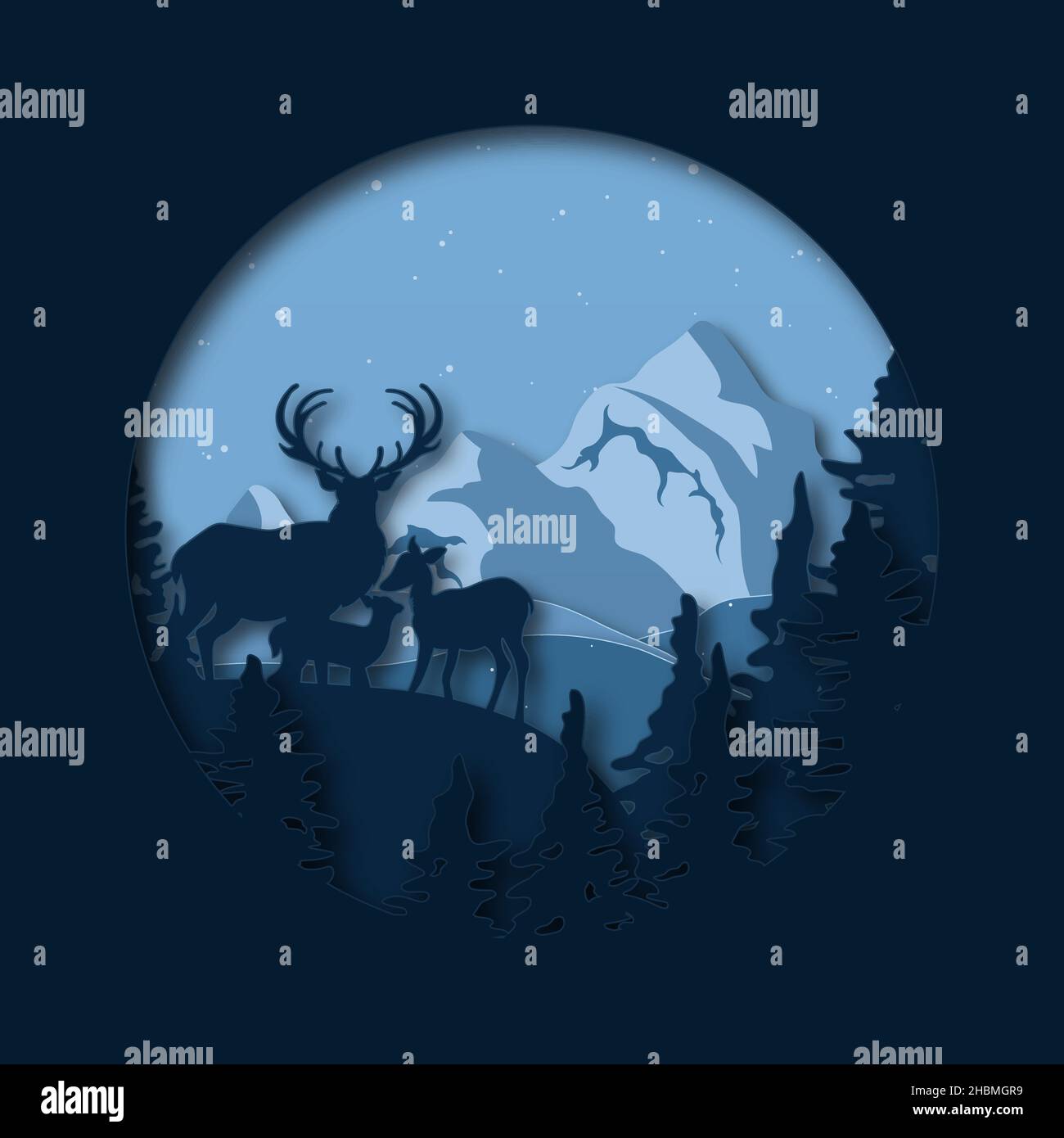 Reindeer, Deer in the forest with blue tone natural background, Paper ...