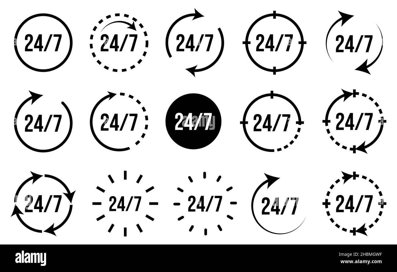 Set of 24/7 service icon. Customer support service. Twenty four seven vector illustration Stock Vector