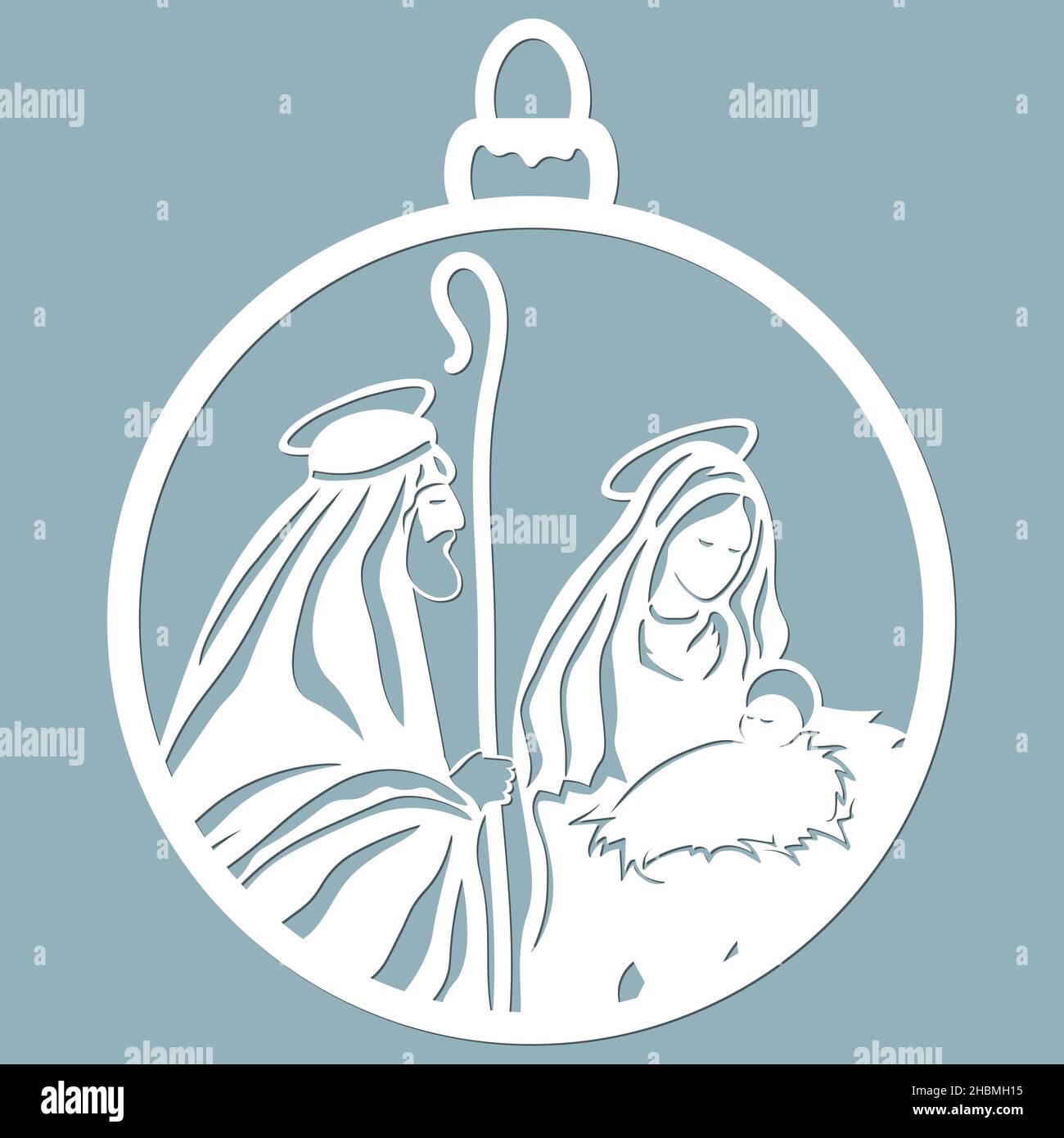 Birth of Christ. Baby Jesus in the manger. Holy Family.Merry Christmas card. Template for laser cutting and Plotter. Vector illustration. Sticker plot Stock Vector